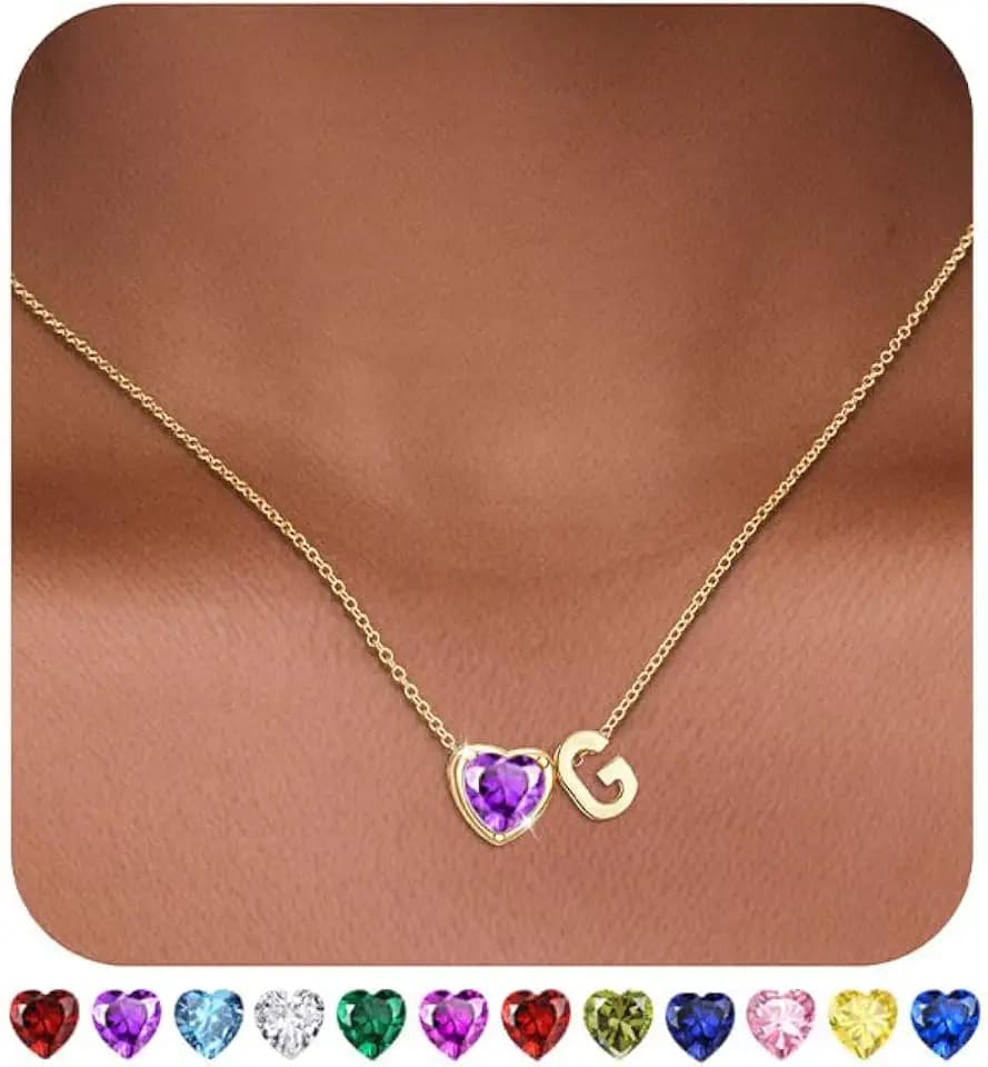 Heart Birthstone Initial Necklace for Women Girls,14K Gold Plated Heart Letter A-Z Necklace Birthday Trendy Jewelry Gifts for Women Girls Daughter