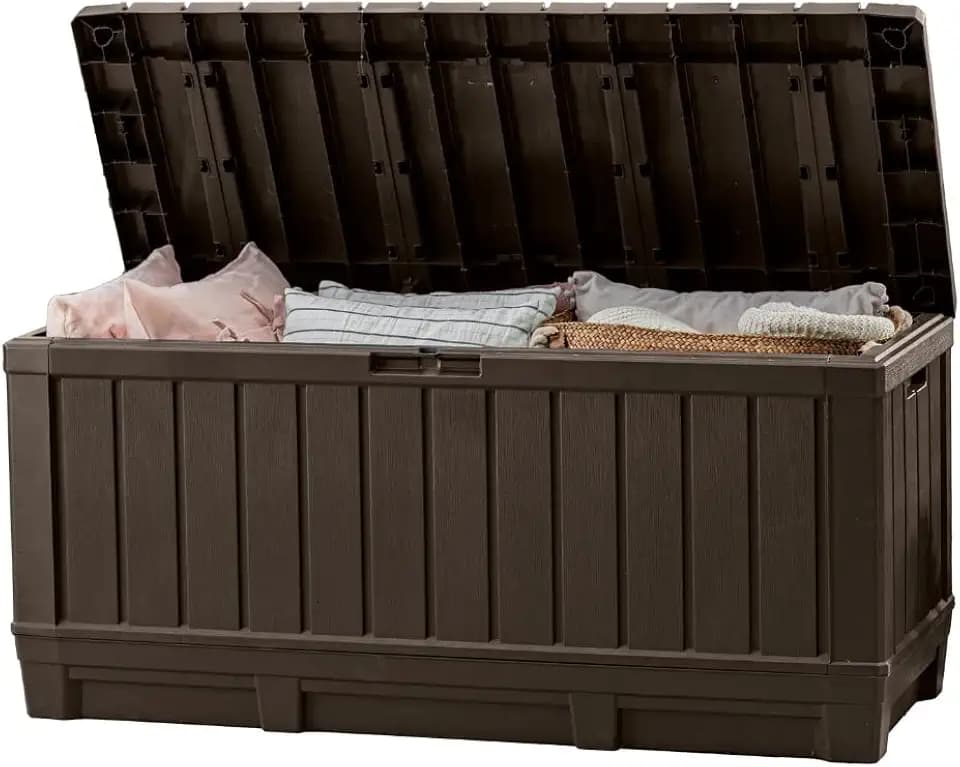 Keter Kentwood 92 Gal Outdoor Storage Box for Patio and Pool Accessories