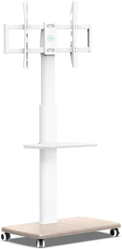 FITUEYES TV Ständer Rollbar mit 2 Ablagen für 32–70 Zoll, Weiß