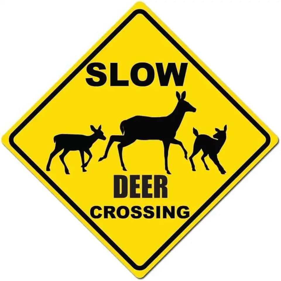 Slow Deer Crossing Doe With two Fawns Caution Sign - 11" Diamond Aluminum Caution Sign - Made In The USA