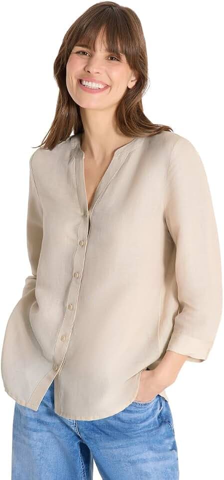 Cecil Damen Bluse mit Split Neck aus Leinenmix