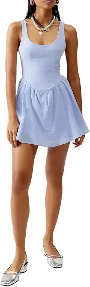 Geagodelia Kurze Kleider für Damen, Sommer, elegant, kurz, Sommer, aus Tüll, Kleid für Damen, Minikleid, ärmelloses Strandkleid