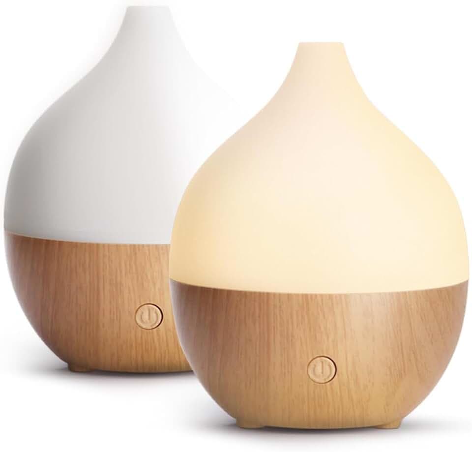 SALKING Diffusor für ätherische Öle, 100 ml, Aroma-Diffusor mit Holzmaserung, Ultraschall, Aromatherapie, Diffusor mit warmweißem Licht, Diffusor für ätherische Öle, BPA-frei, 2 Stück
