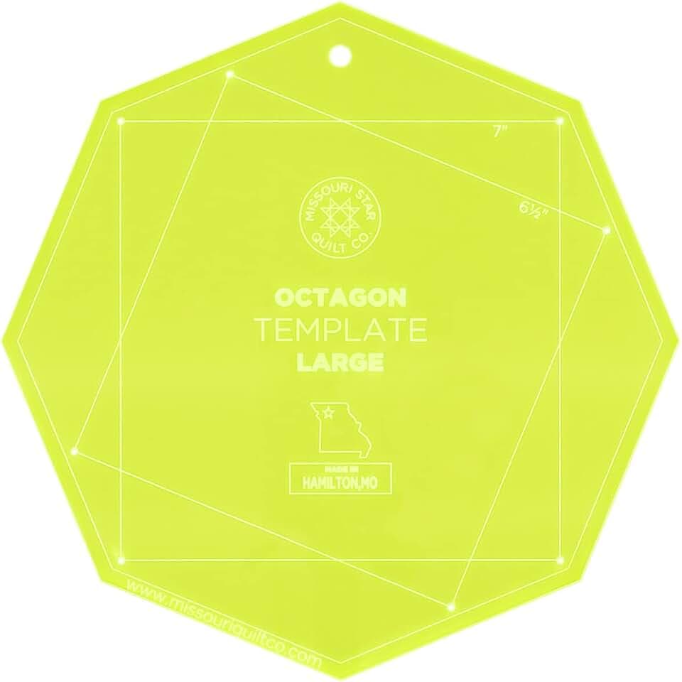 Missouri Star Quilt Template Octagon, 10” - Acrylic Ruler for Layer Cake Fabric and Precut Quilting Squares - Essential Quilt Supplies for Cutting Patterns and Patchwork