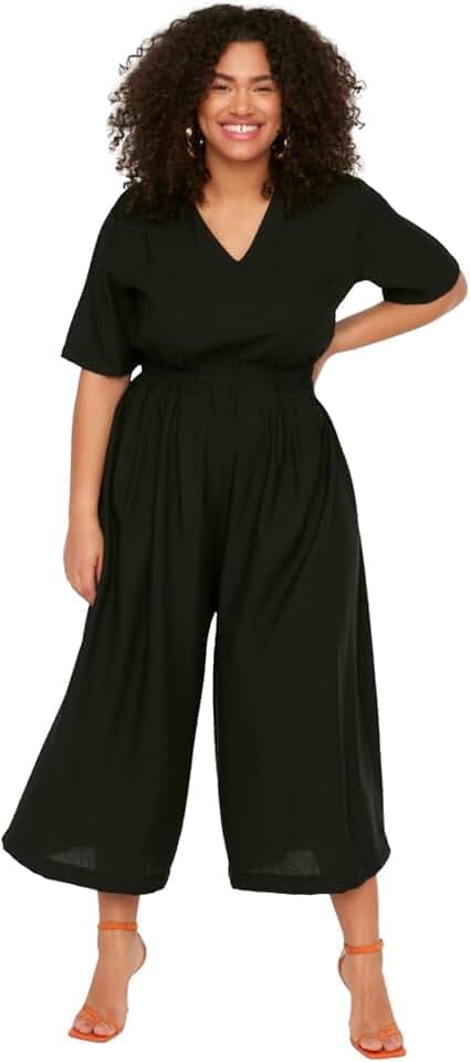 TRENDYOL Damen Trendyol Women Plain Woven Plus Size Overalls Overall (1er Pack)