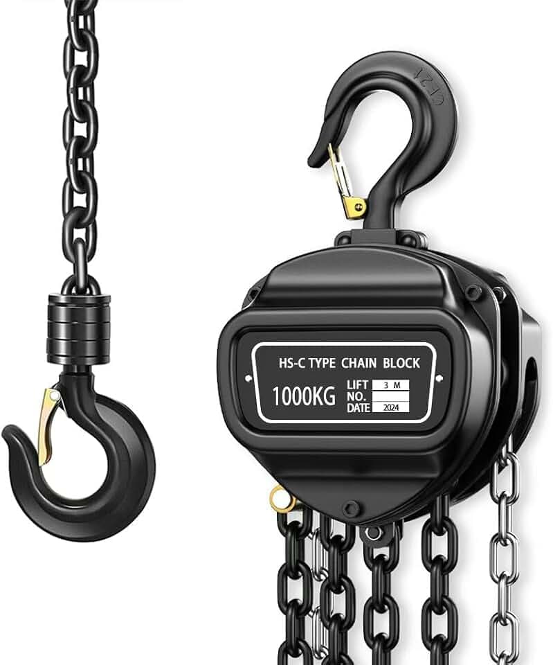 Hand Chain Hoist, Manual Chain Fall，1 Ton 2200 lbs Capacity 10 FT Come Along, G80 Galvanized Carbon Steel，Auto Chain Leading & 360° Rotation Hook for Warehouse Building Automotive Machinery (1T-3M)