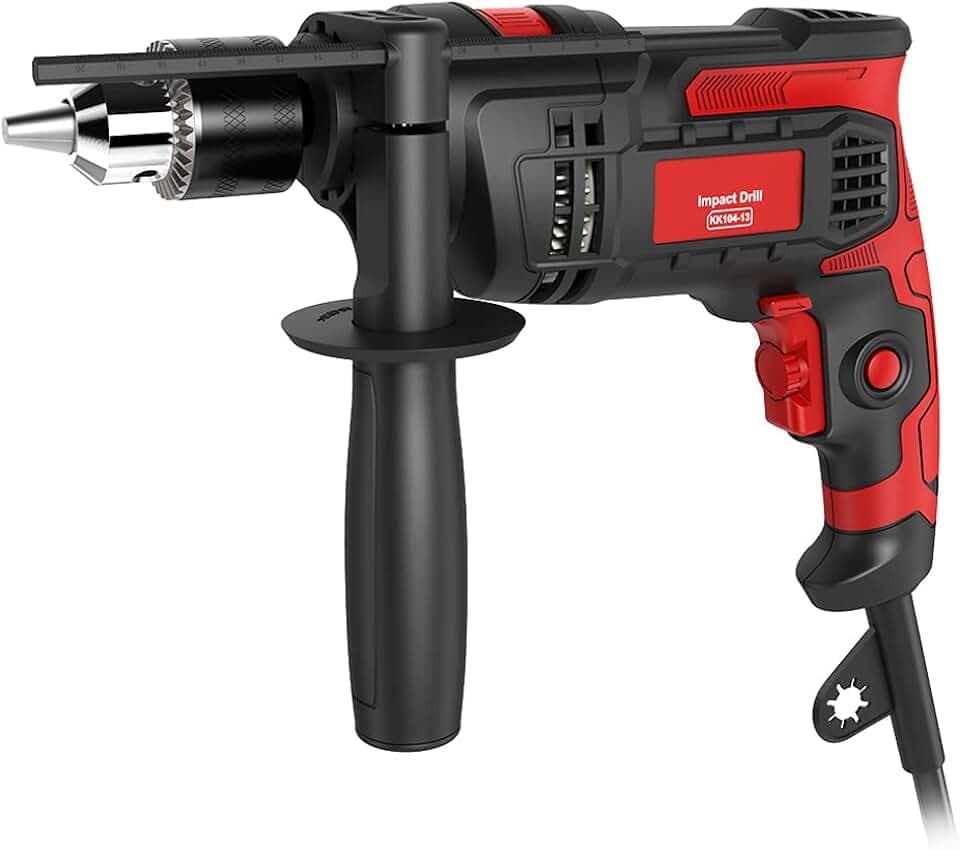 Schlagbohrmaschine, 850W 3000RPM Hammerbohrmaschine Schlagbohrer mit 360° drehbarem Griff Hammer und Bohrer, 2-in-1 zum Bohren von Stahl, Mauerwerk, Beton und Holz, mit Tiefenmesser