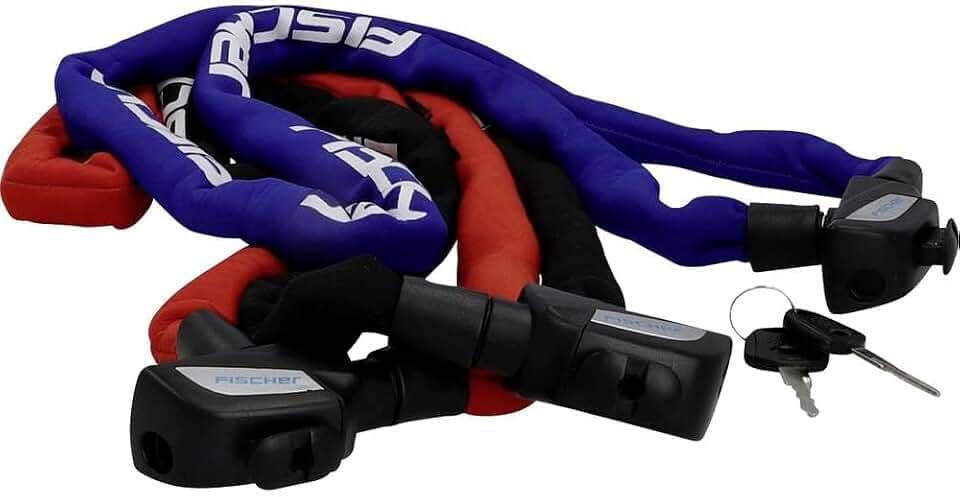 FISCHER Kettenschloss Neopren mit Schlüssel, Fahrradschloss, Länge: 130cm, Sicherheitsschloss E-Bike, Diebstahlschutz