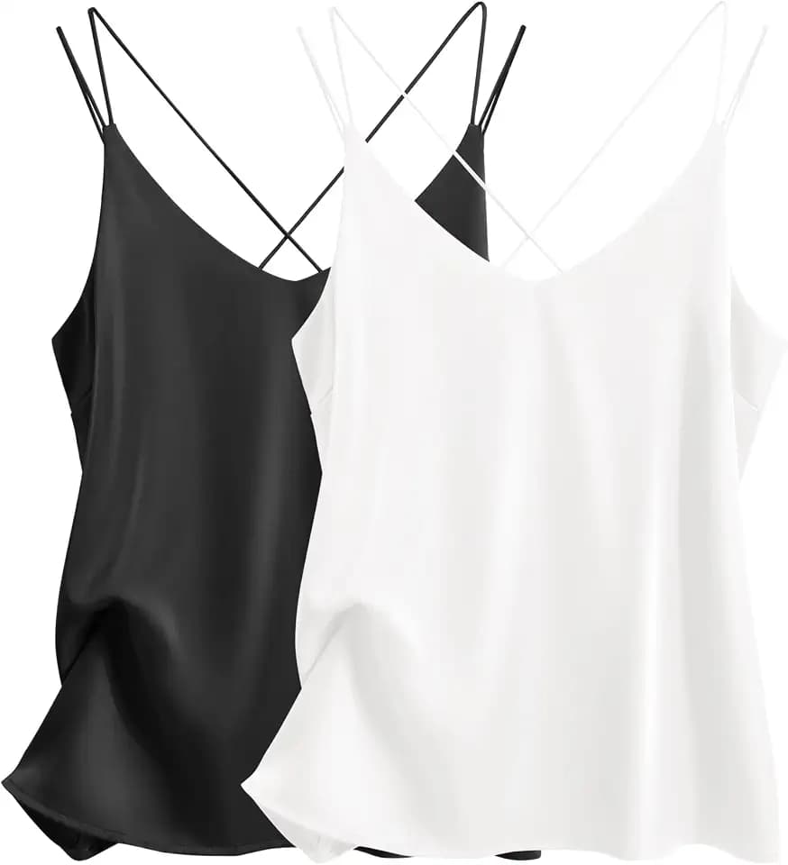 Ekouaer Women Sleeveless Silk Satin Camisole V Neck Spaghetti Strap Cami
