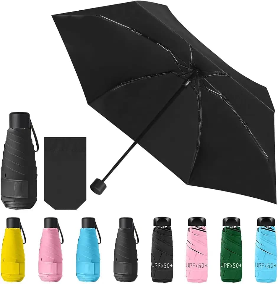 Vicloon Mini Regenschirm, Pocket Taschenschirm mit 6 Edelstahl Rippen, Sonnenschutz Freien UV Faltender Regenschirm, Klein, Leicht, UV-Faltender für Erwachsene und Kinder - Schwarz