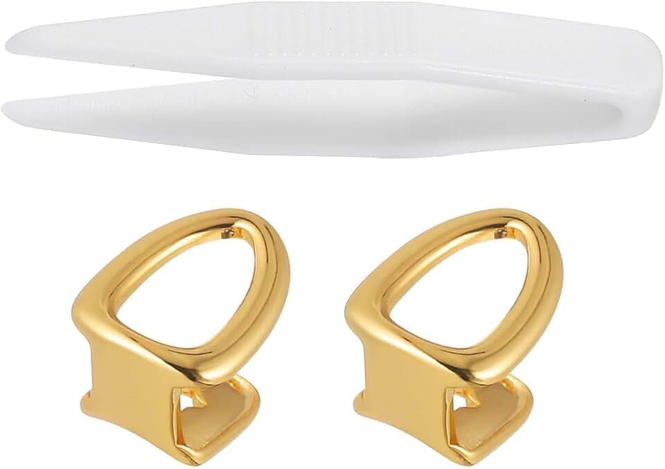 4Pcs Fake Gold Tooth Grills for Your Teeth, Hip Hop Dental Grills Tooth Caps, Copper Hollow Metal Grill, Removable Golden Plated Grill, Costume Teeth Jewelry for Women Men Party Halloween Cosplay