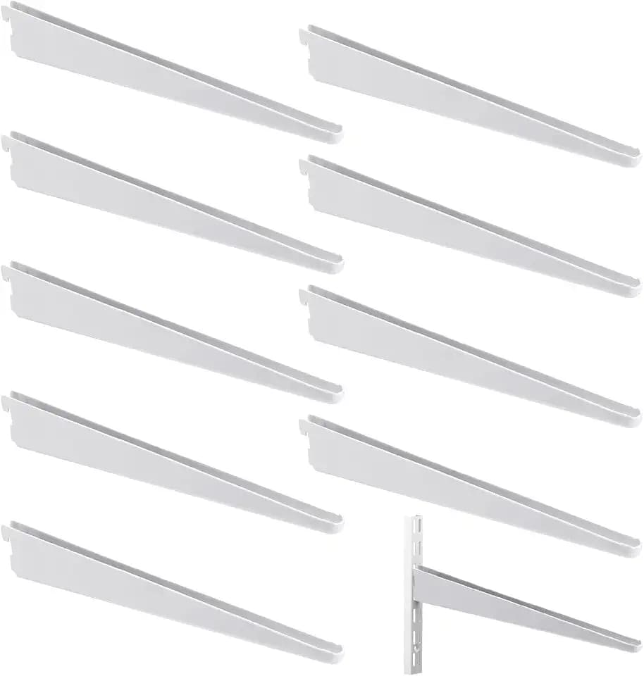 Yalikop 10 Pack Adjustable Shelf Brackets for Double Track System Closet Organization Heavy Duty Wire Shelf Brackets (White,7 Inches)