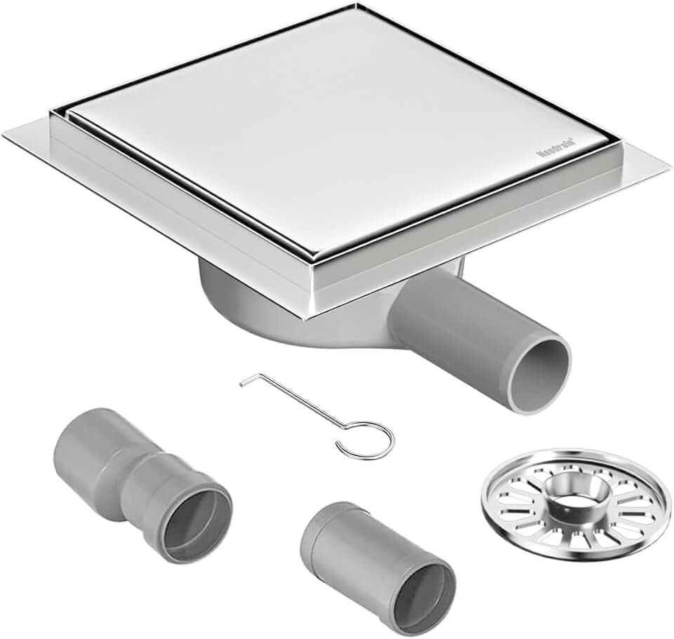 Neodrain Duschrinne Quadrat Edelstahl 304 Bodenablauf mit 360° Siphon Geruchsstop, 2 in1 Duschablauf Befliesbar Ablaufrinne 15 x 15 cm