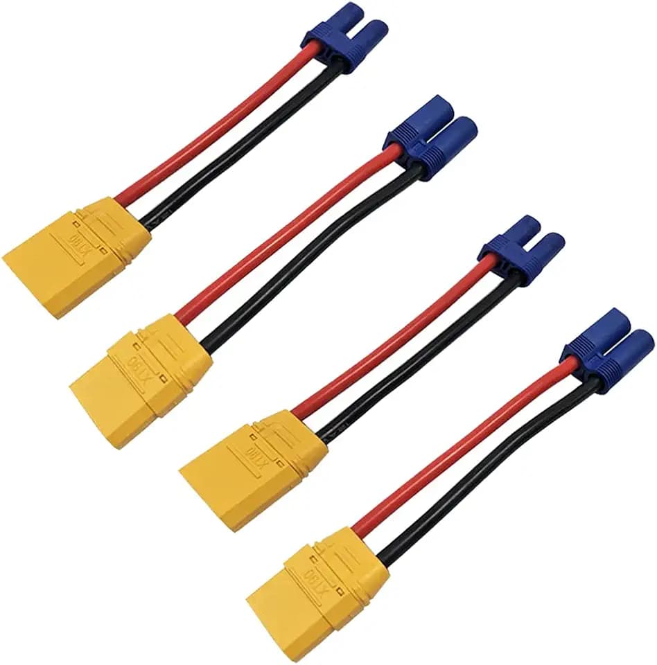 2 x XT90-Stecker auf EC5-Buchse und 2 x XT90-Buchse auf EC5-Stecker-Adapter mit 10 cm 12 AWG-Silikon-Kabel.