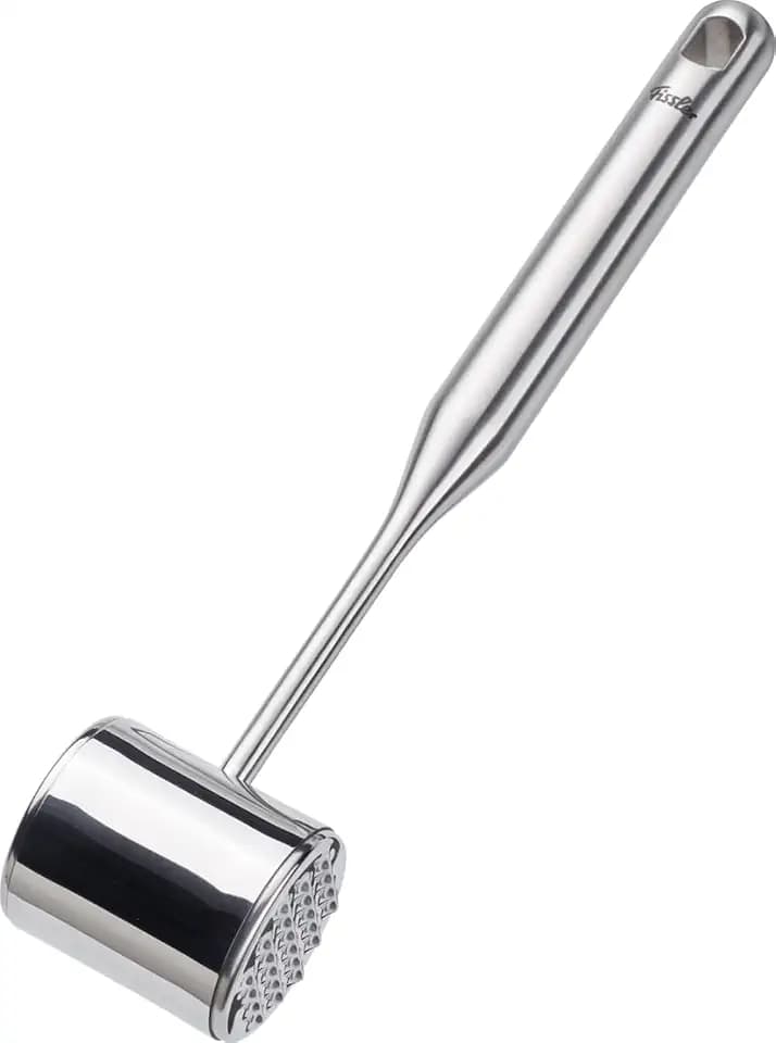 Fissler Essential/Edelstahl-Fleischklopfer (28 cm / 0,4 kg) runder Fleischhammer, Schnitzel-Klopfer, mit Aufhänge-Öse, Spülmaschinen-geeignet