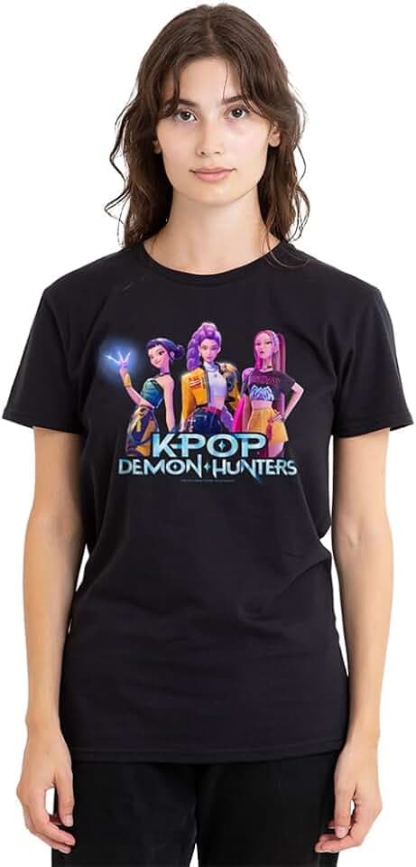 KPop Demon Hunters Damen Kpop Demon Hunters Huntrix Kpop Group Ladies T Shirt, Black T-Shirt (1er Pack)