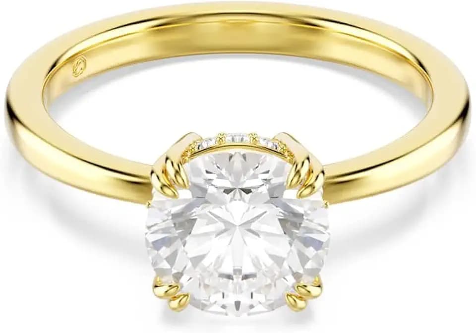 Swarovski Stilla Attract cocktail ring, Round cut, White, Gold-tone plated