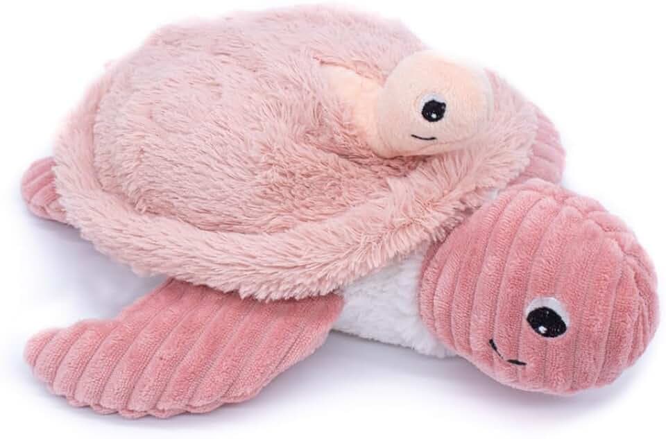 LES DÉGLINGOS - Plüschtier Sauvenou die Schildkröte Mama und Sohn Baby – Original – Schmusetuch ideal ab der Geburt – Geschenkidee zur Geburt – weiches Plüschtier – Rosa 73501