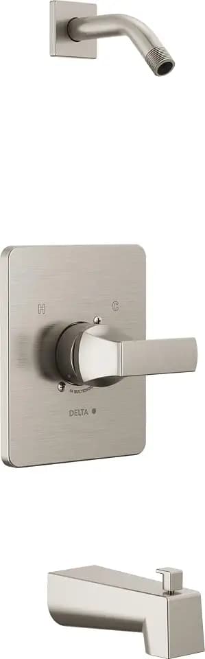 Delta Faucet Velum 14 Series Single-Function Brushed Nickel Tub and Shower Faucet Set, Valve Trim Kit, Shower Handle, Delta Shower Trim Kit, Stainless T14437-SSLHD (Shower Head and Valve Not Included)