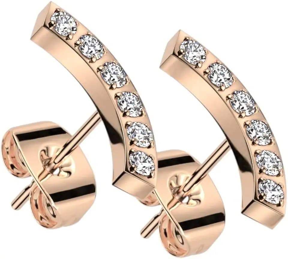 1 Paar Damen Ohr-Stecker Zirkonia Bogen Clear Chirurgenstahl Ohr-ringe Ohr-hänger Ohringe Silber Gold Roségold