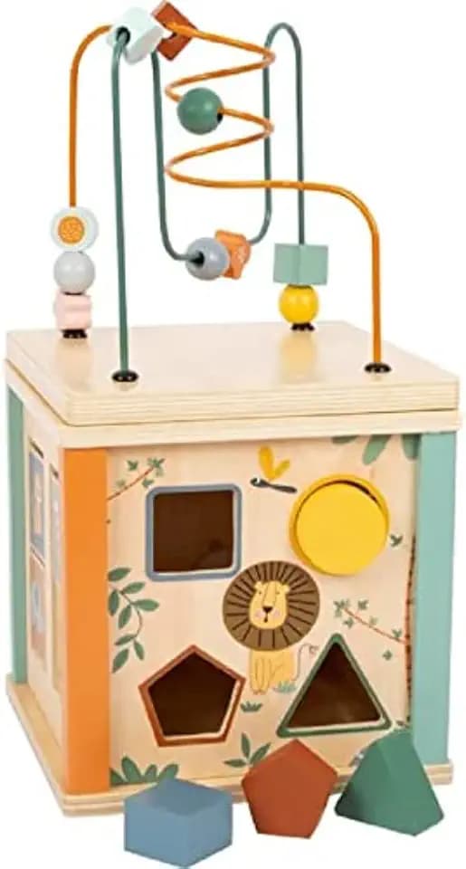 small foot Motorikwürfel "Safari" aus Holz, Lernspielzeug für Babys und Kleinkinder, 5 Seiten, ab 12 Monaten, 11960