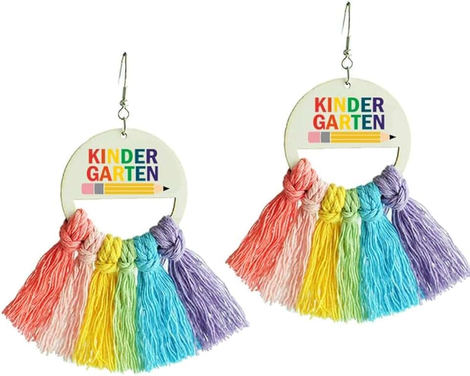 Colorful First Day of School Dangle Earring for Women Teacher's Day Earrings Funny Back To School Tassel Earrings for Teacher Students Teacher's Appreciation Gifts