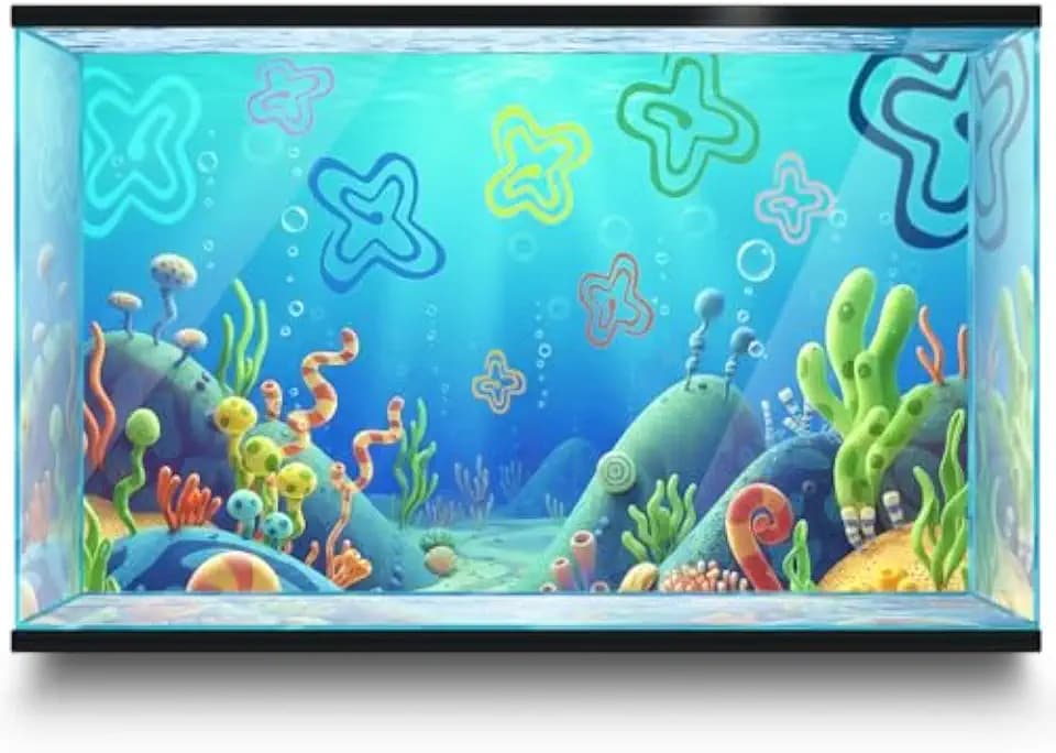 Aquarium Background Stickers for 5-12 Gallon Tanks, Cartoon Underwater Self-Adhesive Fish Tank Reptile Terrarium Decor Poster (24 x 12inches / (61 x 31 cm))