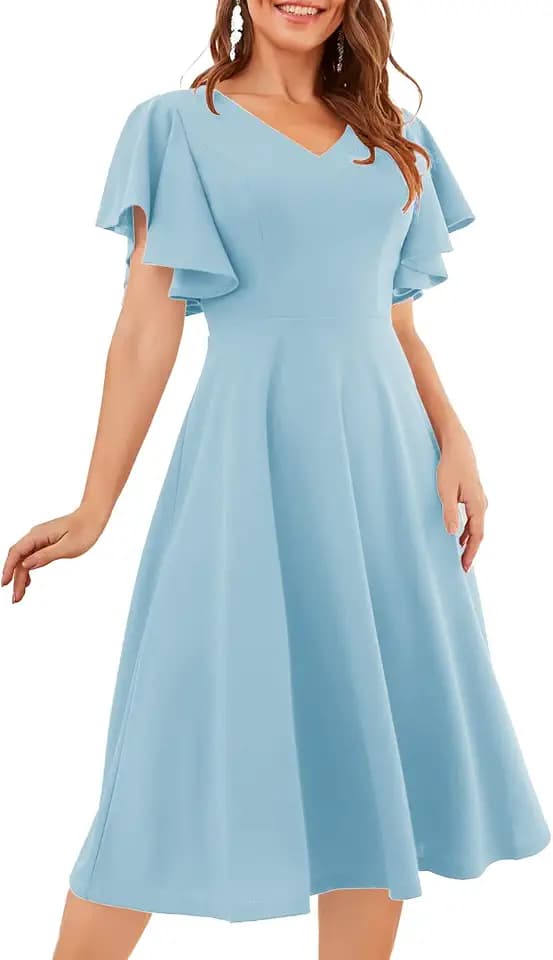 Bridesmay Women's Formal Wedding Guest Dress for Women 2026 Short Sleeve Fit and Flare Tea Party Dresses