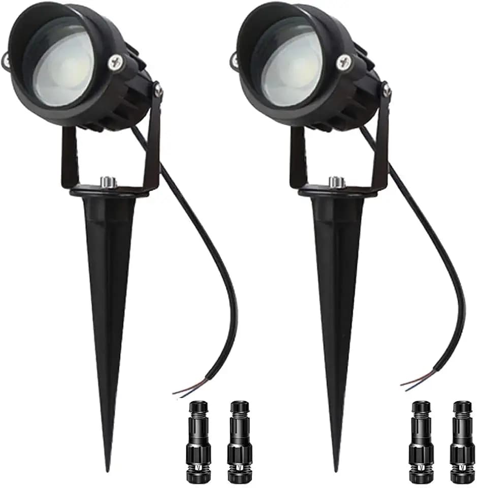 LAVAED 10W LED Landscape Lights 12V Outdoor Spotlight with Connectors Low Voltage Landscape Lighting Warm White Waterproof Yard Uplight(2Pack)