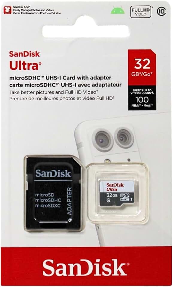 SanDisk Ultra 32GB microSDHC UHS-I Card with Adapter, Silver, Standard Packaging (SDSQUNC-032G-GN6MA)