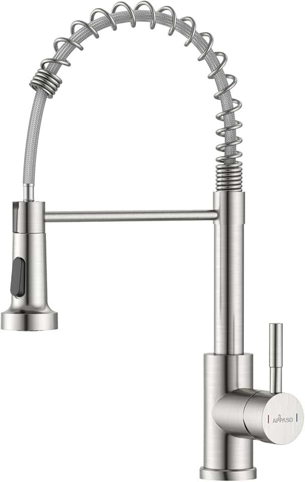 APPASO Wasserhahn, Küchenarmatur Hochdruck mit Herunterziehen Brause, Mischbatterie Küche mit 2 Strahlarten, 360° Drehbar Spültischarmatur -Bleifrei/Nickelfrei Edelstahl | Gebürstet