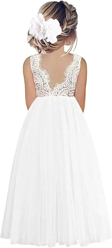 Mädchen Festtagskleider Spitze V-Rücken Kleid ärmellos Flauschig Tüll Prinzessin Partykleid Blumenmädchen Kleider