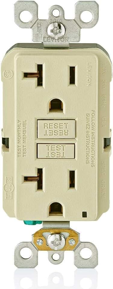 Leviton Slim GFCI Outlet, Non Tamper-Resistant, 20 Amp, GFNT2-I, Ivory