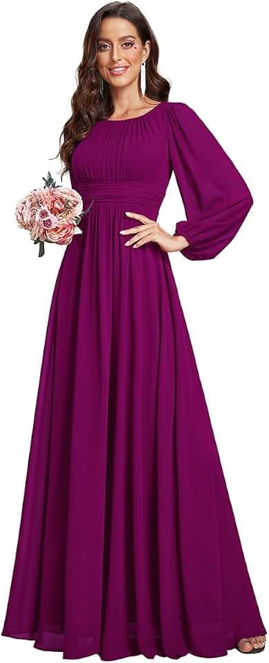 Ever-Pretty Women's Chiffon Long Sleeve Formal Wedding Guest Dresses