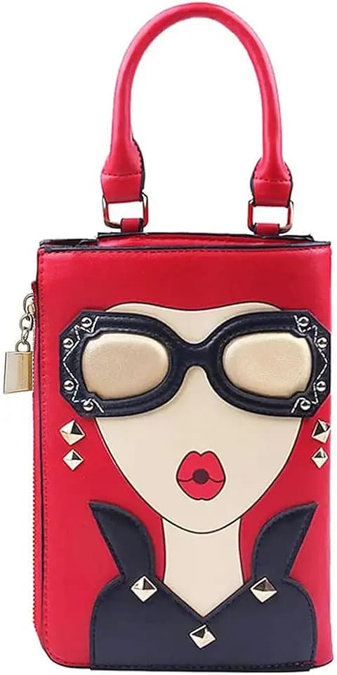 Unique 3D Lady Face PU Leather Funky Satchel Handbag for Women Novelty Designer Purse Crossbody Shoulder bags