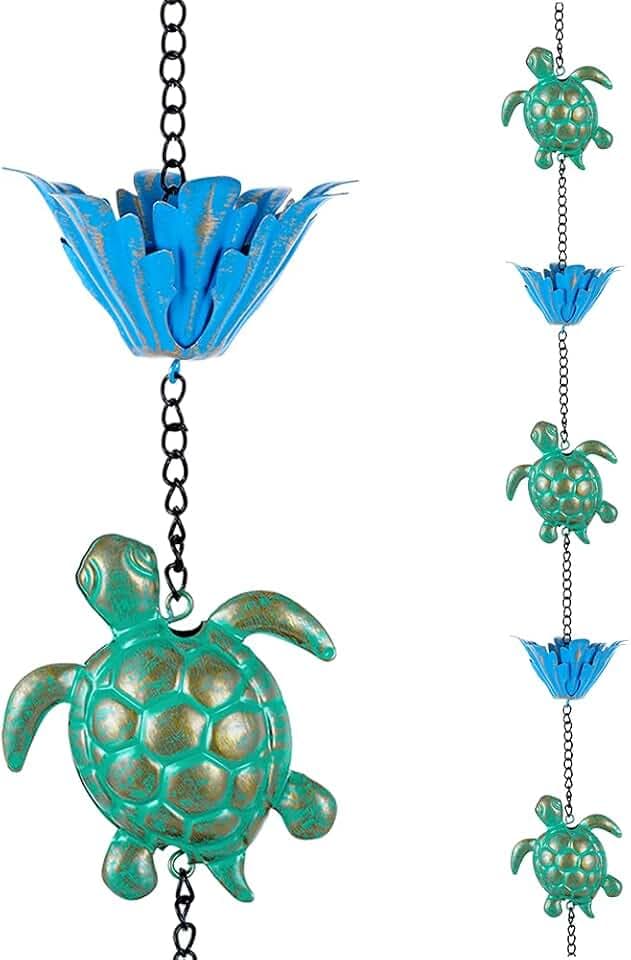 10ft Rain Chain with 16 Cups for Outside Gutters, Eaves, Drainage