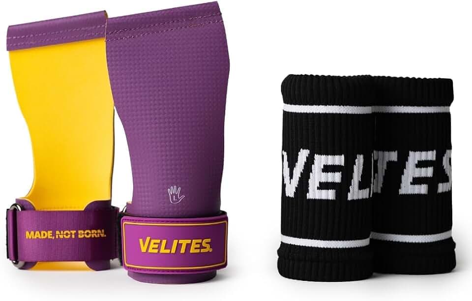 Velites - Official Crossfit® Games Quad Ultra Grips - No Chalk and Smooth Bars - Wristbands and Carry Bag Included - Pull-ups, Muscle-ups and Toes to bar