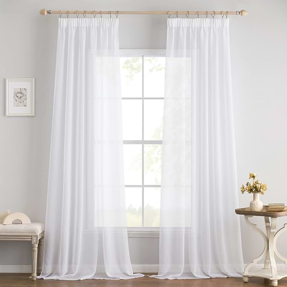 EMEMA Gardinen Vorhänge mit Kräuselband 2er Set B140xH245cm Weiß Vorhang