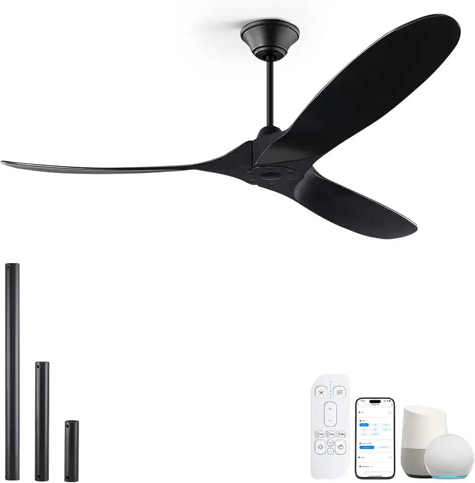 70 inch Outdoor Smart Ceiling Fan for Patios Without Light, Black High CFM