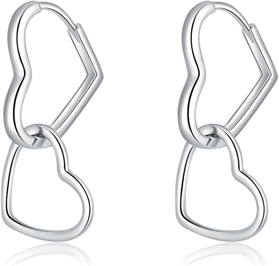 SLUYNZ 925 Sterling Silber Herz Creolen Ohrringe für Damen Mädchen Liebes Creolen Ohrringe Huggie Zwei Herz Ohrringe