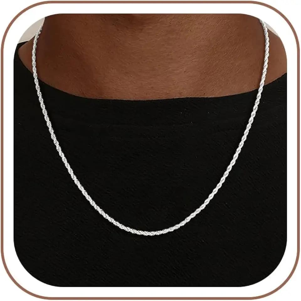 925 Sterling Silver Chain for Men, Rope Chain Necklace 3mm Silver Necklace Chains Gifts for Women Father Boyfriend 26 Inches