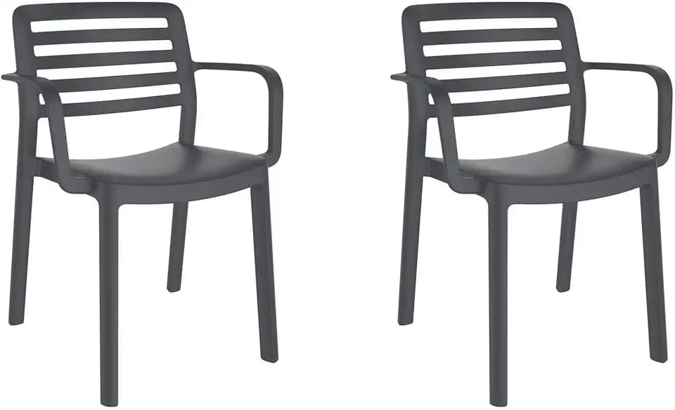 resol grupo GARBAR Wind Set mit 2 Armlehnen für den Innen- und Außenbereich, Garten, Terrasse, Balkon, Wohnzimmer, Küche, Esszimmer, Design, leicht, stapelbar, Dunkelgrau