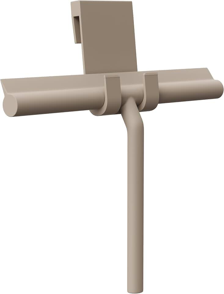 Silikon Duschabzieher mit Halterung ohne Bohren (Taupe, 28 cm Lippe) - Extra breiter Abzieher & Wischer für Dusche - Duschkabinenabzieher für Duschwand - Flitsche Wasserabzieher