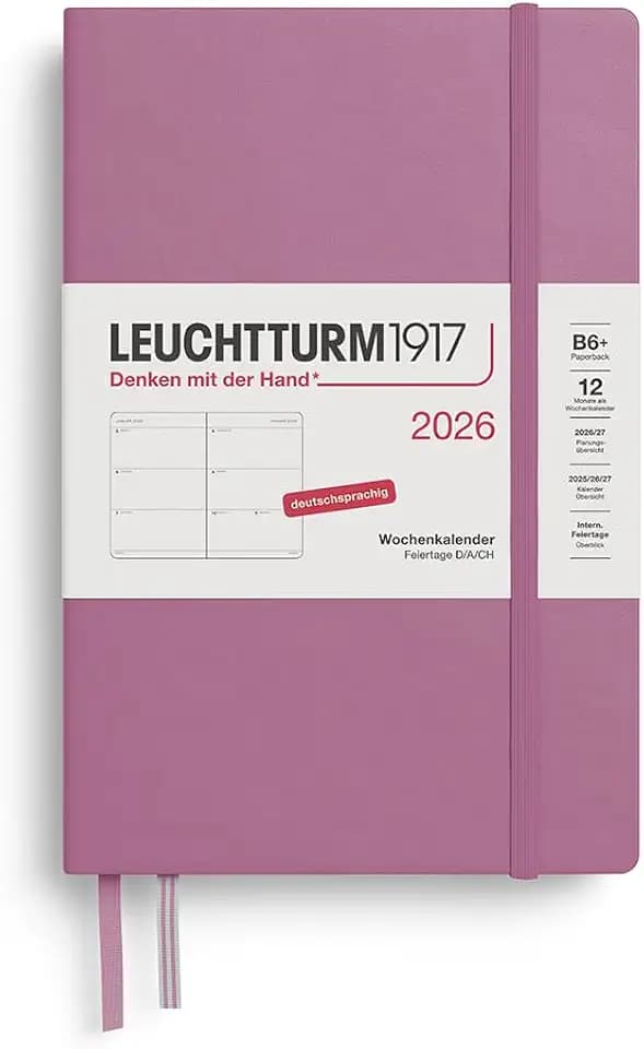 LEUCHTTURM1917 372534 Wochenkalender Paperback (B6+) 2026, 12 Monate, Dusty Rose, Deutsch