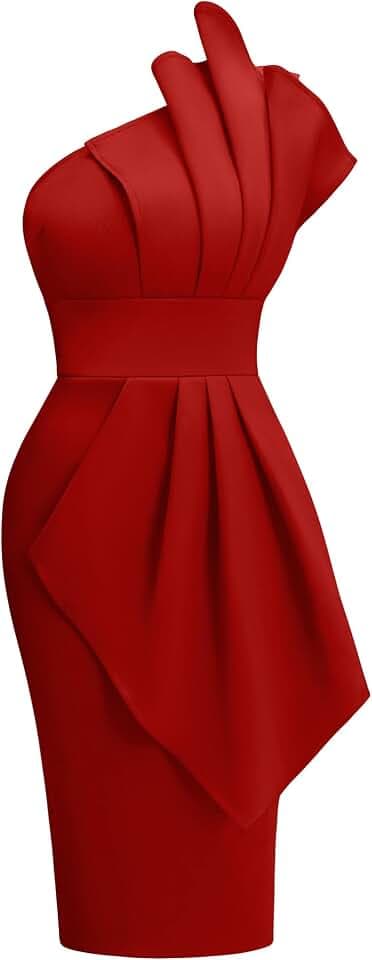 Memoriesea Women's One Shoulder Pleated Detail Party Midi Dress