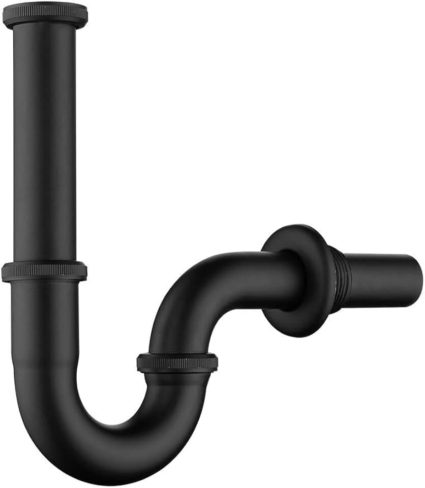 Siphon [Extra Lang 200mm Tauchrohr] für Waschbecken & Waschtisch, Keymark Messing Röhrensiphon Universal 1 1/4 x 32mm, Geruchsverschluss mit Verlängerung, Abflussgarnitur passgenau, Schwarz matt