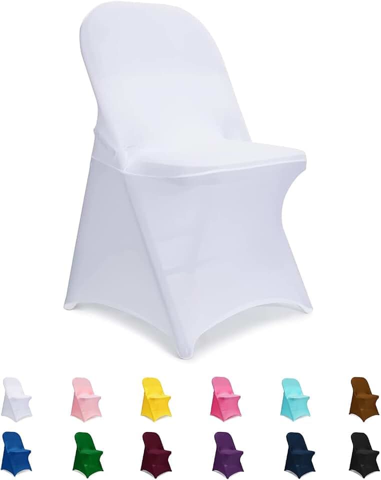 Folding Chair Covers White, Spandex Chair Slipcovers 12 PCS, Universal Fitted Chair Slipcovers for Wedding, Party, Banquet, Holidays, Celebration