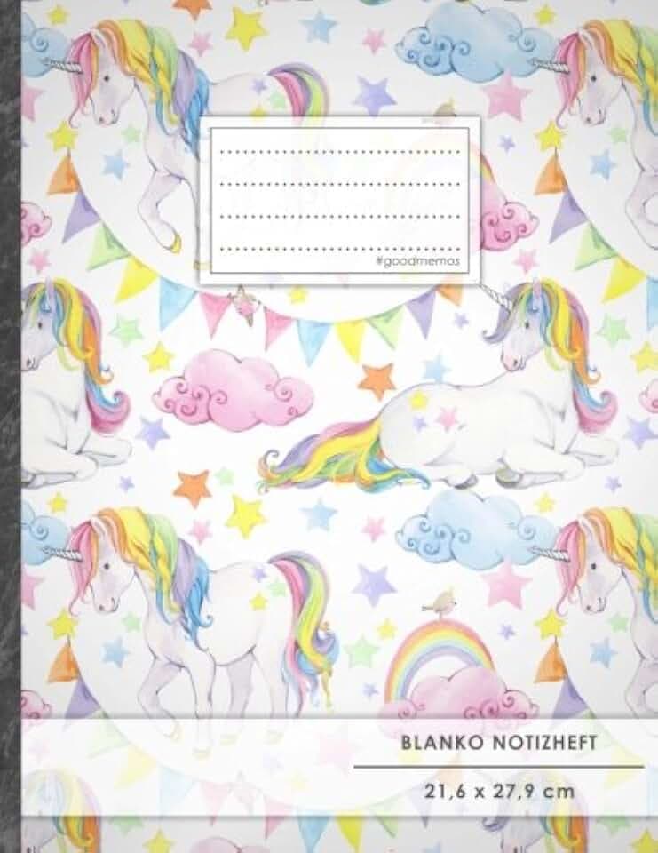 Blanko Notizbuch • A4-Format, 100+ Seiten, Soft Cover, Register, „Einhorn Regenbogen“ • Original #GoodMemos Blank Notebook • Perfekt als Zeichenbuch, Skizzenbuch, Blankobuch, Leeres Tagebuch