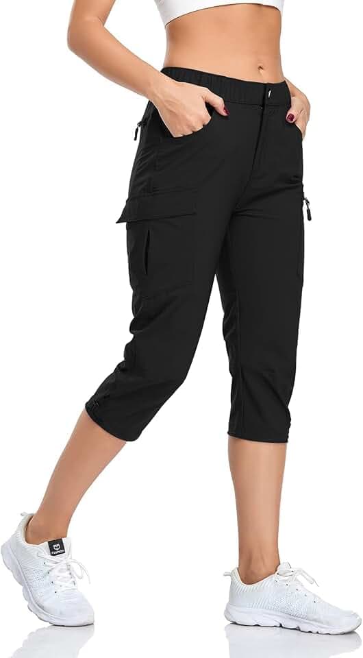 GymBrave Wanderhose Damen 3/4 Trekkinghose Stretch Leiche schnell trocknend Cargo Caprihose Sommer Outdoor UPF 50 mit Reißverschlusstaschen