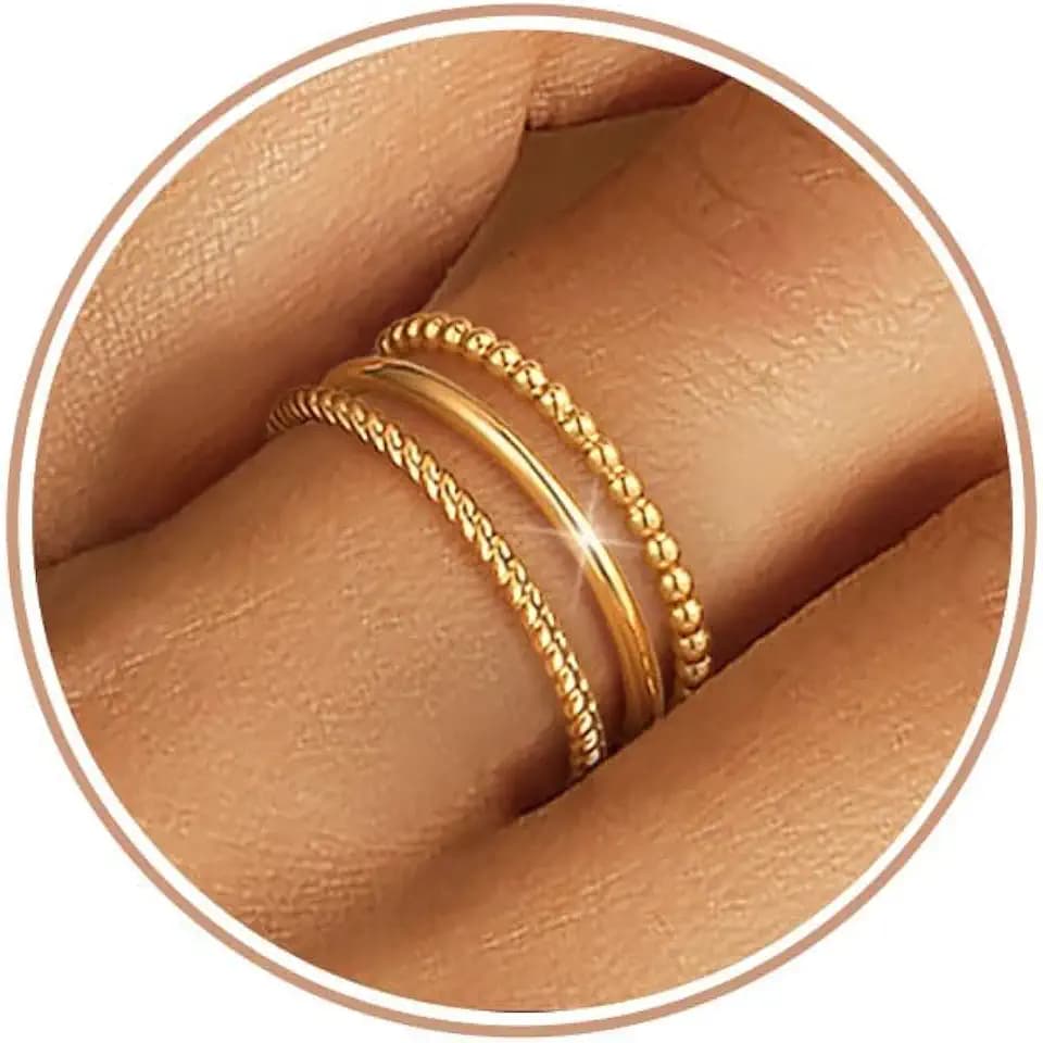 ZHESHY 3pcs Gold Silber Ring Damen 1,3 Mm Dünn Goldene Rings